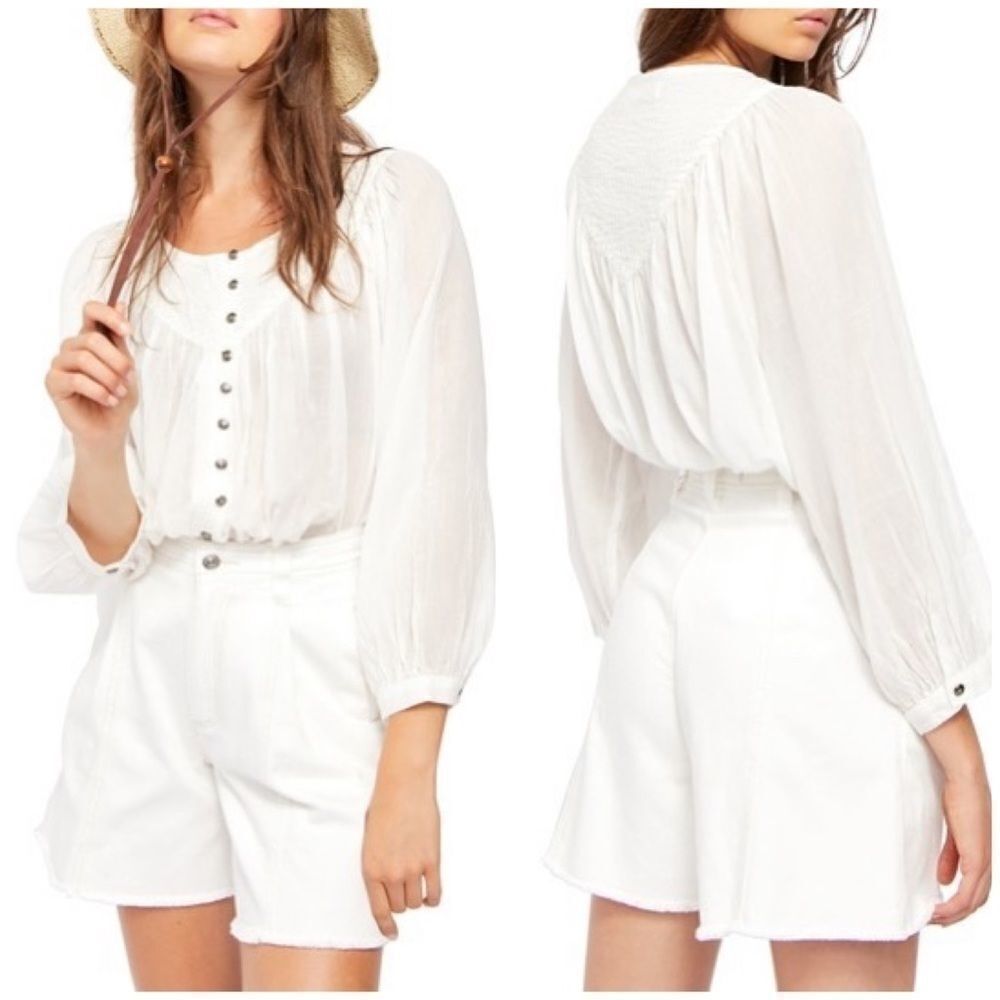 Free People White Gauze Button-Front Blouse